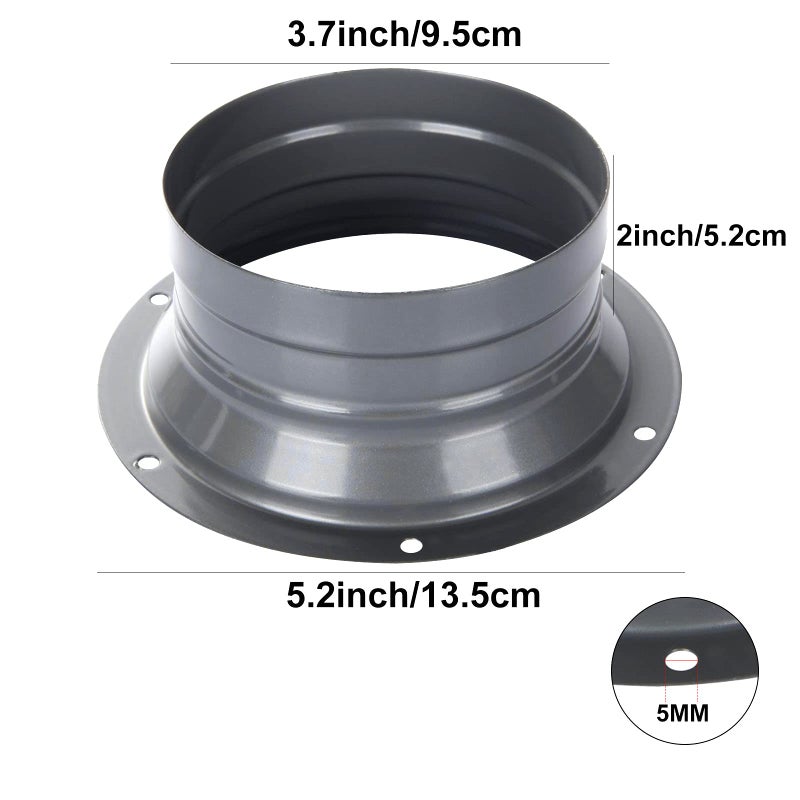 ZOEYES 4 PCS 4 Inch Duct Connector Flange Inlet Fitting Metal Straight Pipe Flange Ventilation Pipe Connector for Heating Cooling Ventilation HVAC System(Silvery Gray) - Image 2
